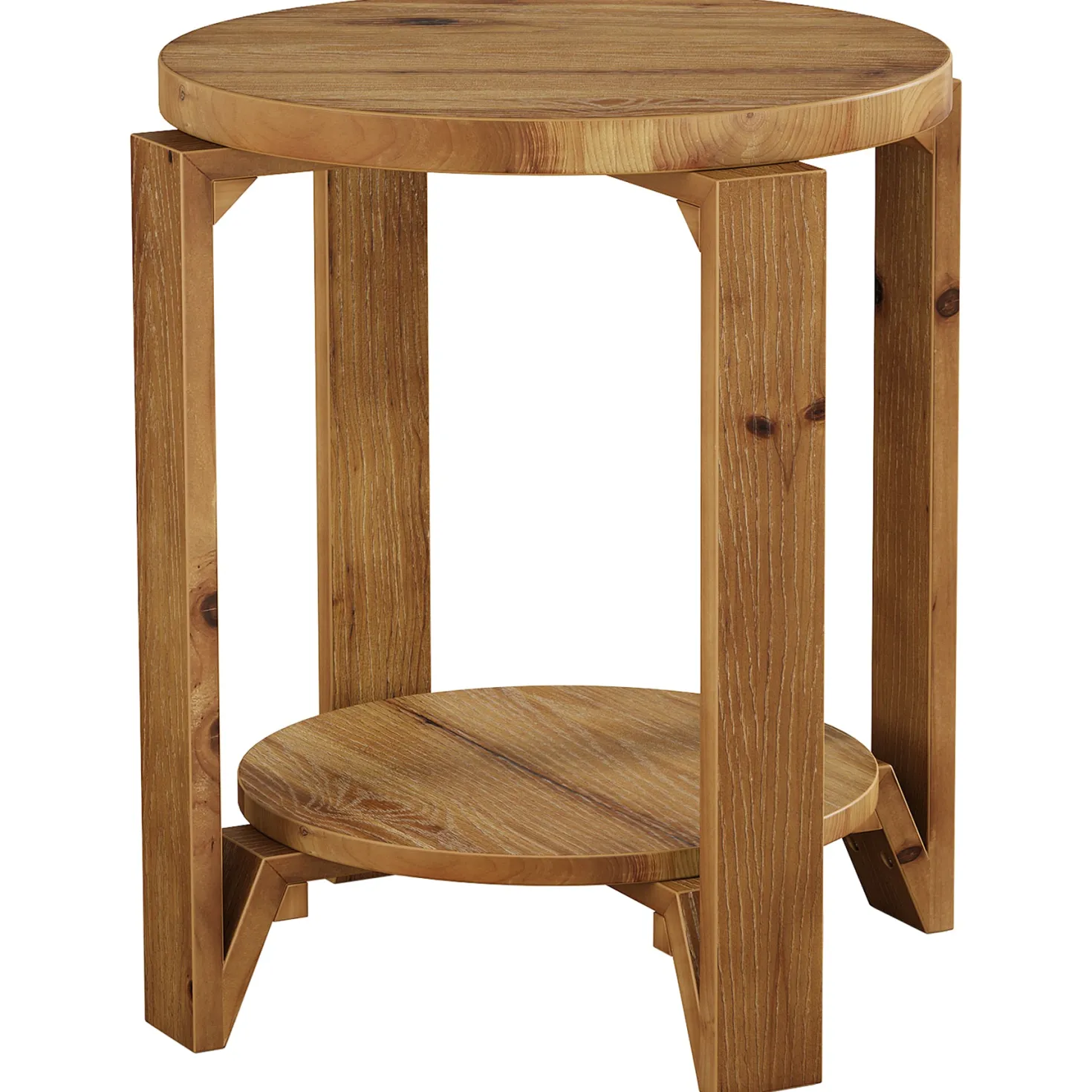 Solid Wood End Table, 2-Tier Round Sofa Side Table Nightstand with Storage