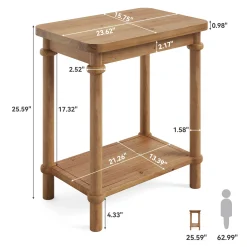 Solid Wood End Table, 2-Tier Oval Side Table with Storage Shelves