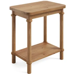 Solid Wood End Table, 2-Tier Oval Side Table with Storage Shelves