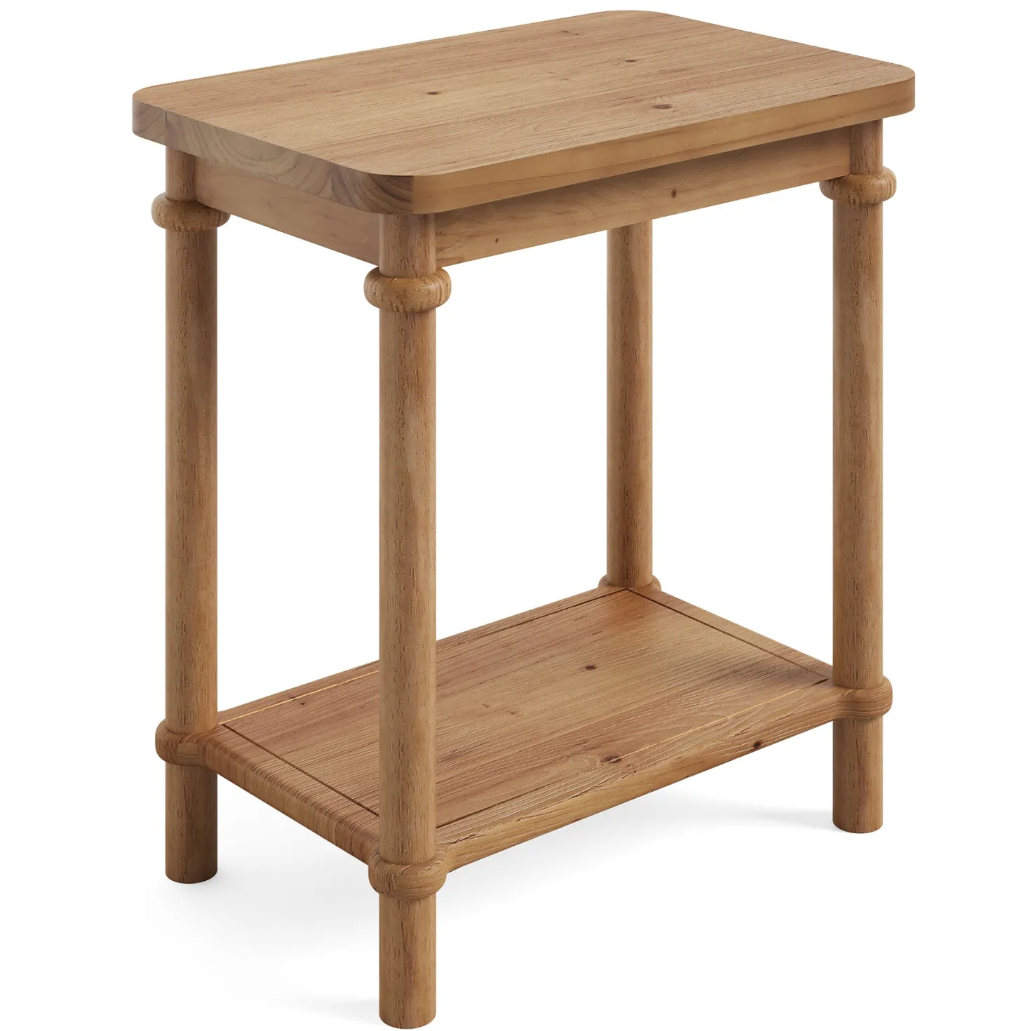 Solid Wood End Table, 2-Tier Oval Side Table with Storage Shelves