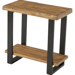 Solid Wood End Table, 2-Tier Side Table Nightstand with Iron Frame