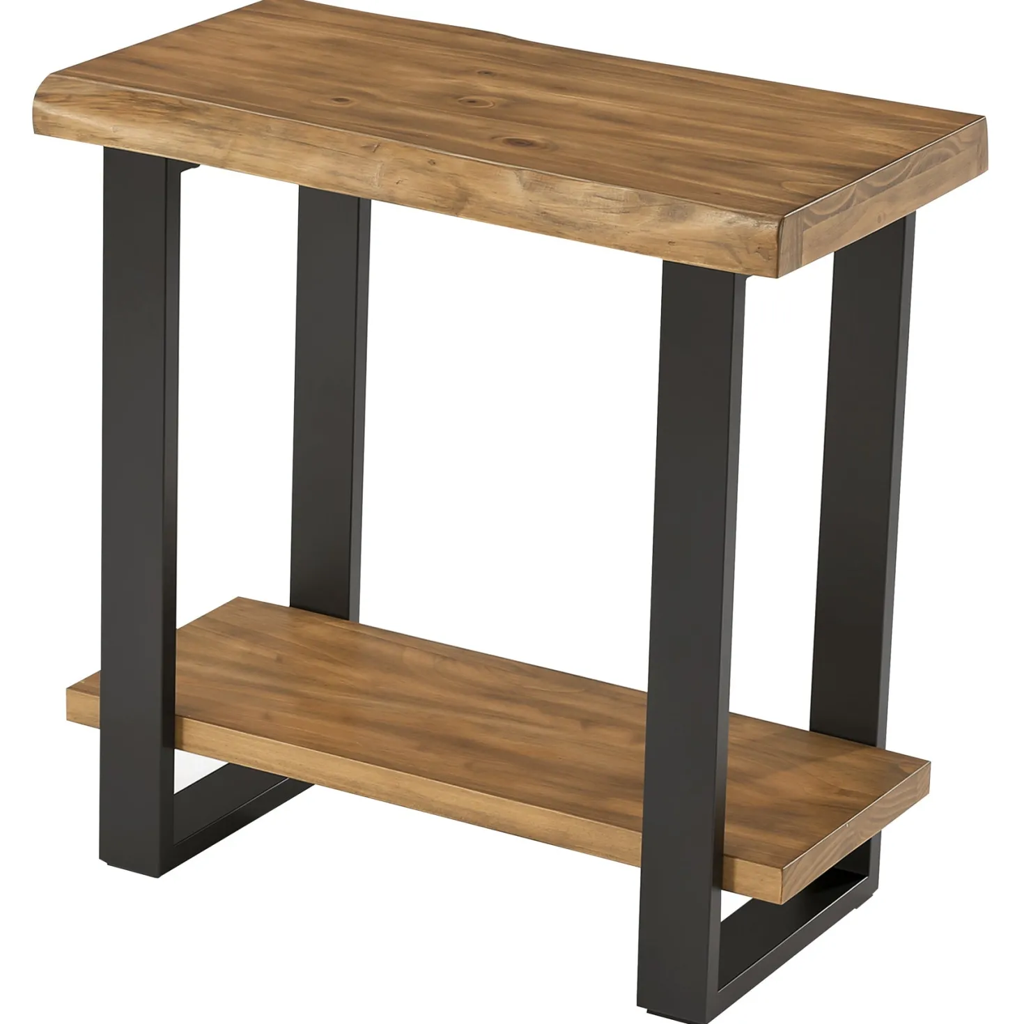Solid Wood End Table, 2-Tier Side Table Nightstand with Iron Frame