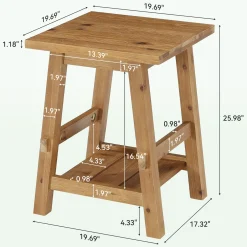 Solid Wood End Table with Storage Shelf, Farmhouse Square Side Table for Small Spaces