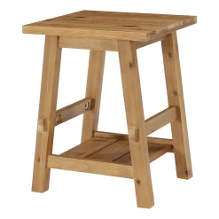 Solid Wood End Table with Storage Shelf, Farmhouse Square Side Table for Small Spaces