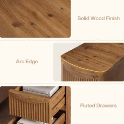 Solid Wood End Table with 3 Drawers, 24