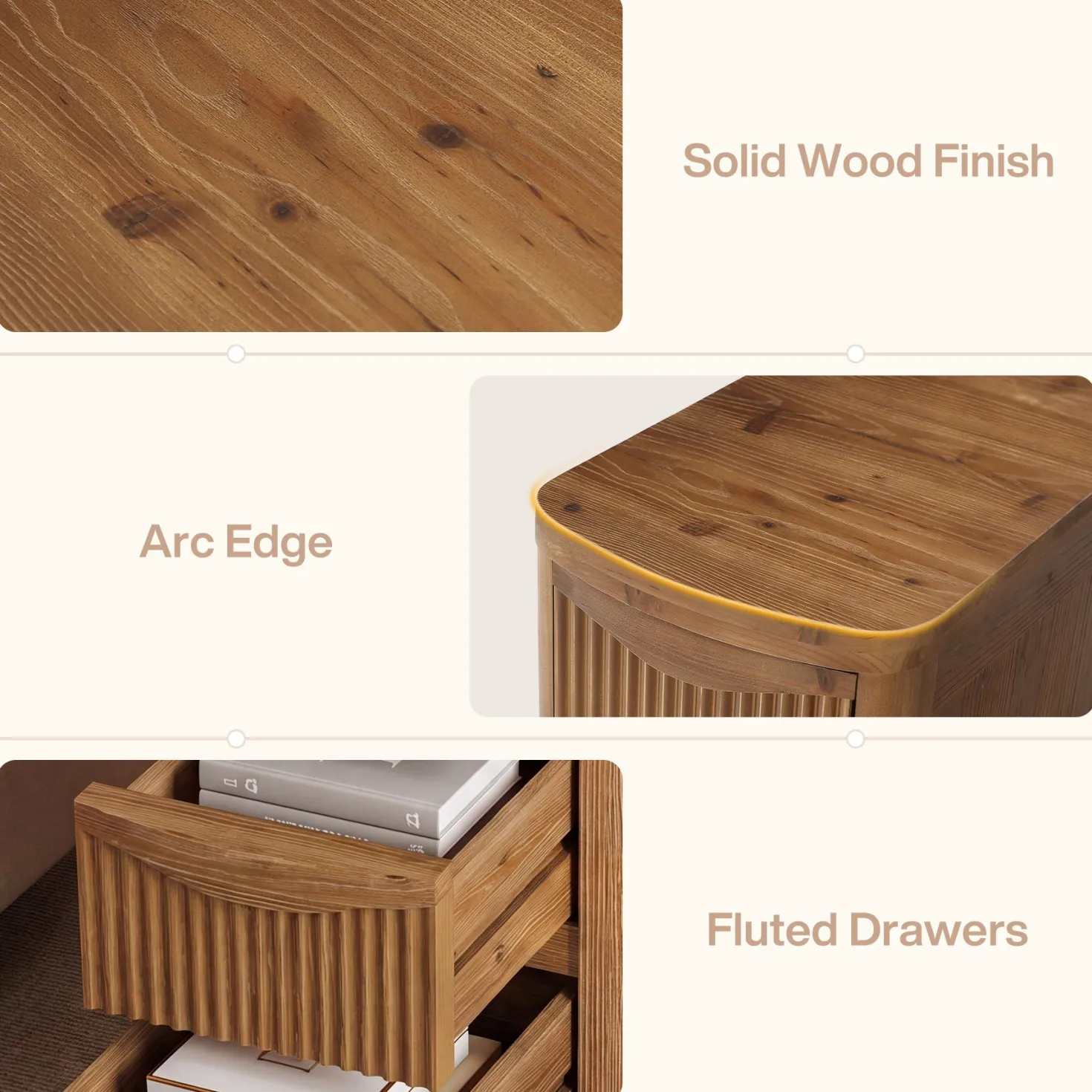 Solid Wood End Table with 3 Drawers, 24" Farmhouse Side Table for Small Spaces