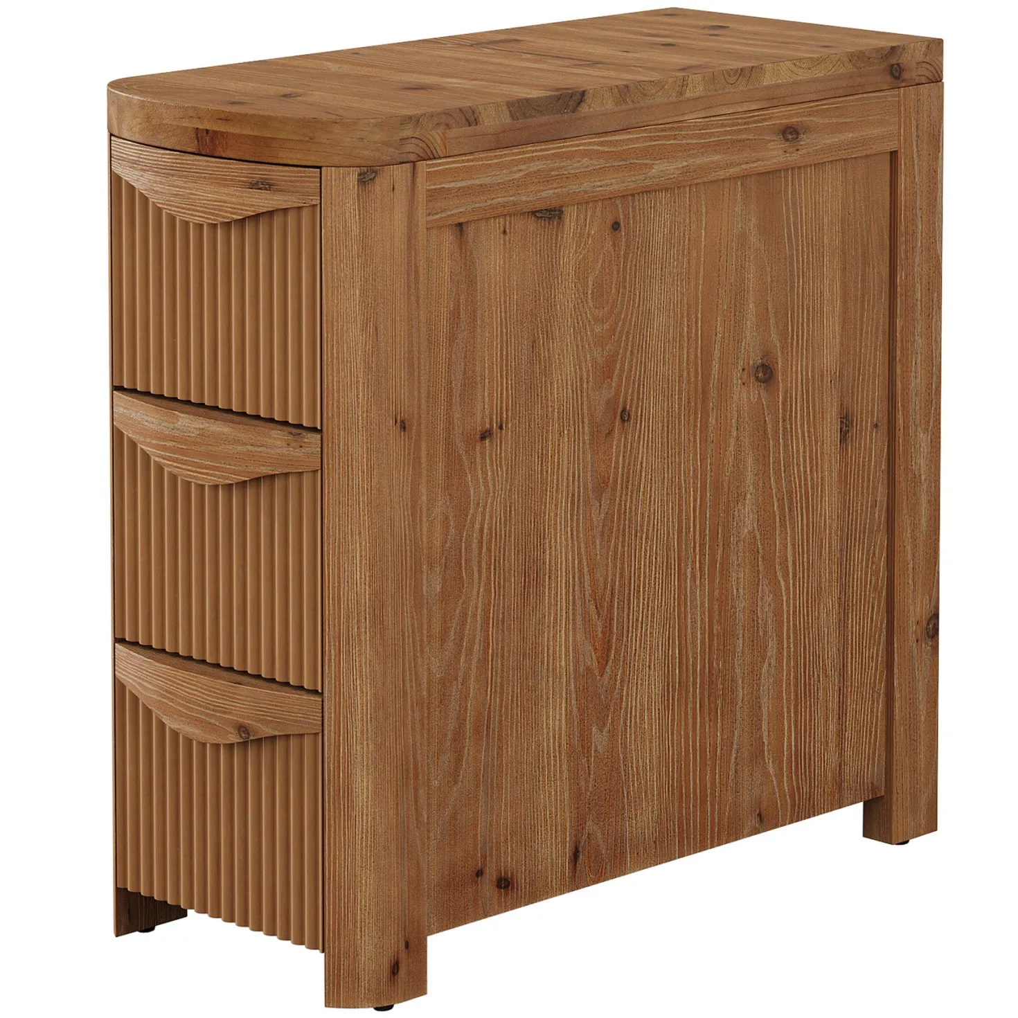 Solid Wood End Table with 3 Drawers, 24" Farmhouse Side Table for Small Spaces