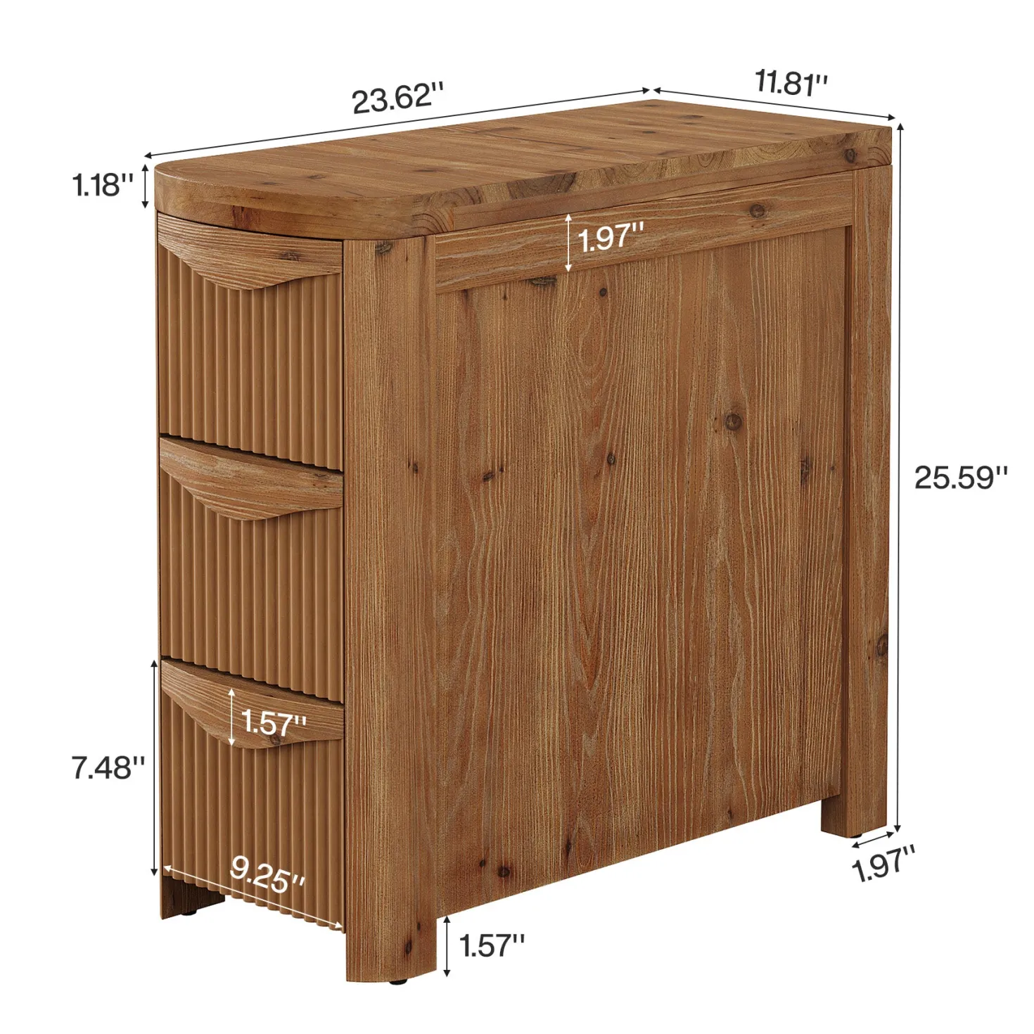 Solid Wood End Table with 3 Drawers, 24" Farmhouse Side Table for Small Spaces