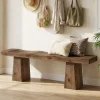 Solid Wood Entryway Bench, 59" End of Bed Bench with Wavy Edges Design