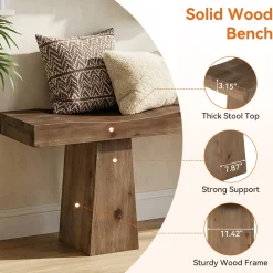 Solid Wood Entryway Bench, 59