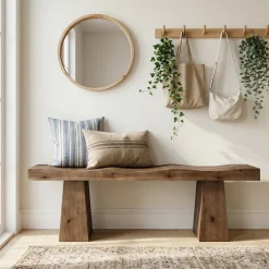 Solid Wood Entryway Bench, 59