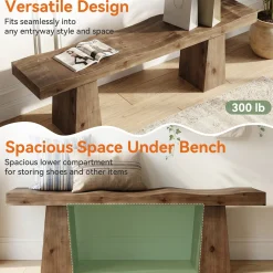 Solid Wood Entryway Bench, 59
