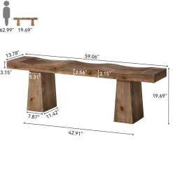 Solid Wood Entryway Bench, 59
