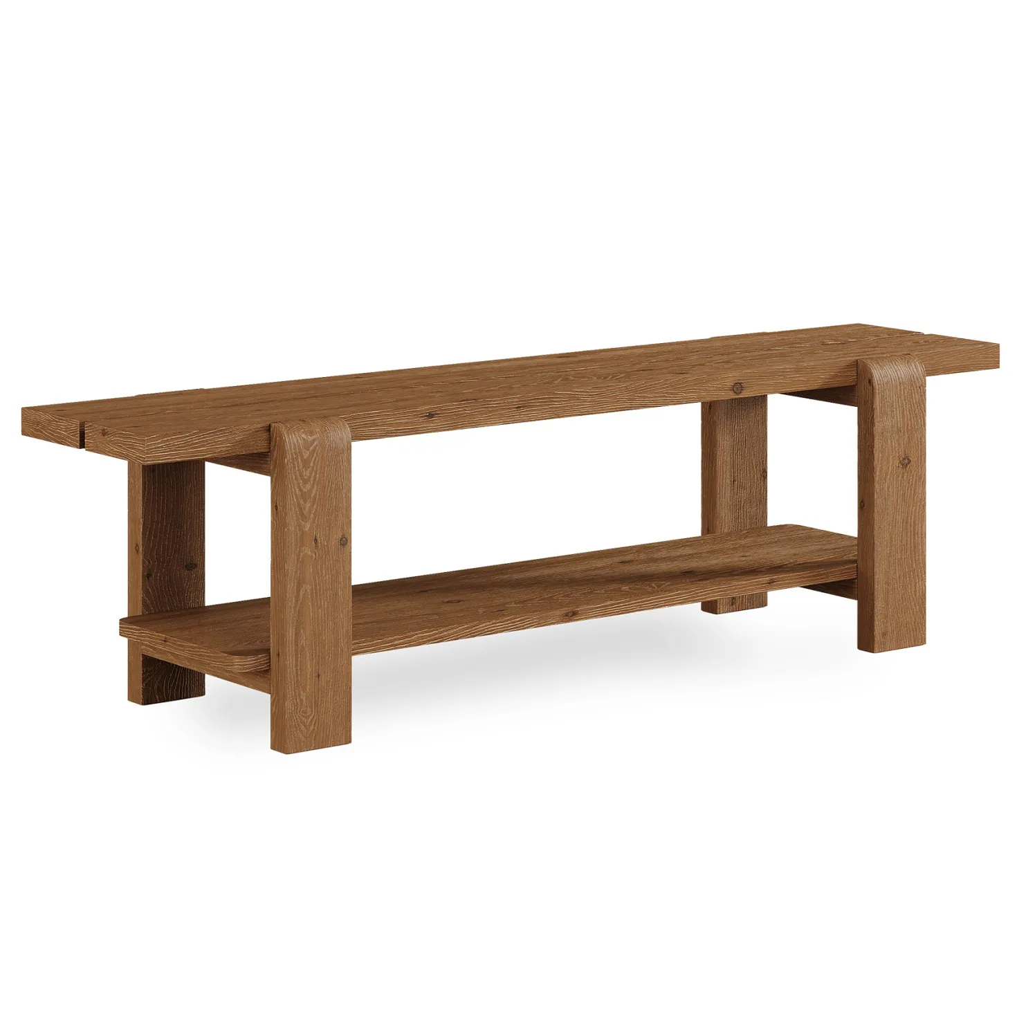 Solid Wood Entryway Bench, 63" End of Bed Bench with Shoe Storage Shelf