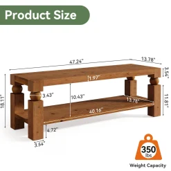 Solid Wood Entryway Bench, 47" Shoe Storage Bench with Shelf for Hallway