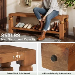 Solid Wood Entryway Bench, 47