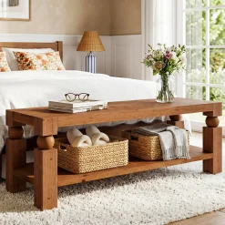 Solid Wood Entryway Bench, 47