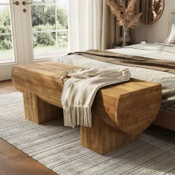 Solid Wood Entryway Bench, 47" Shoe Bench Farmhouse End of Bed Bench