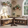 Solid Wood Entryway Bench Set, 55" L-Shaped Shoe Bench with Storage Shelf
