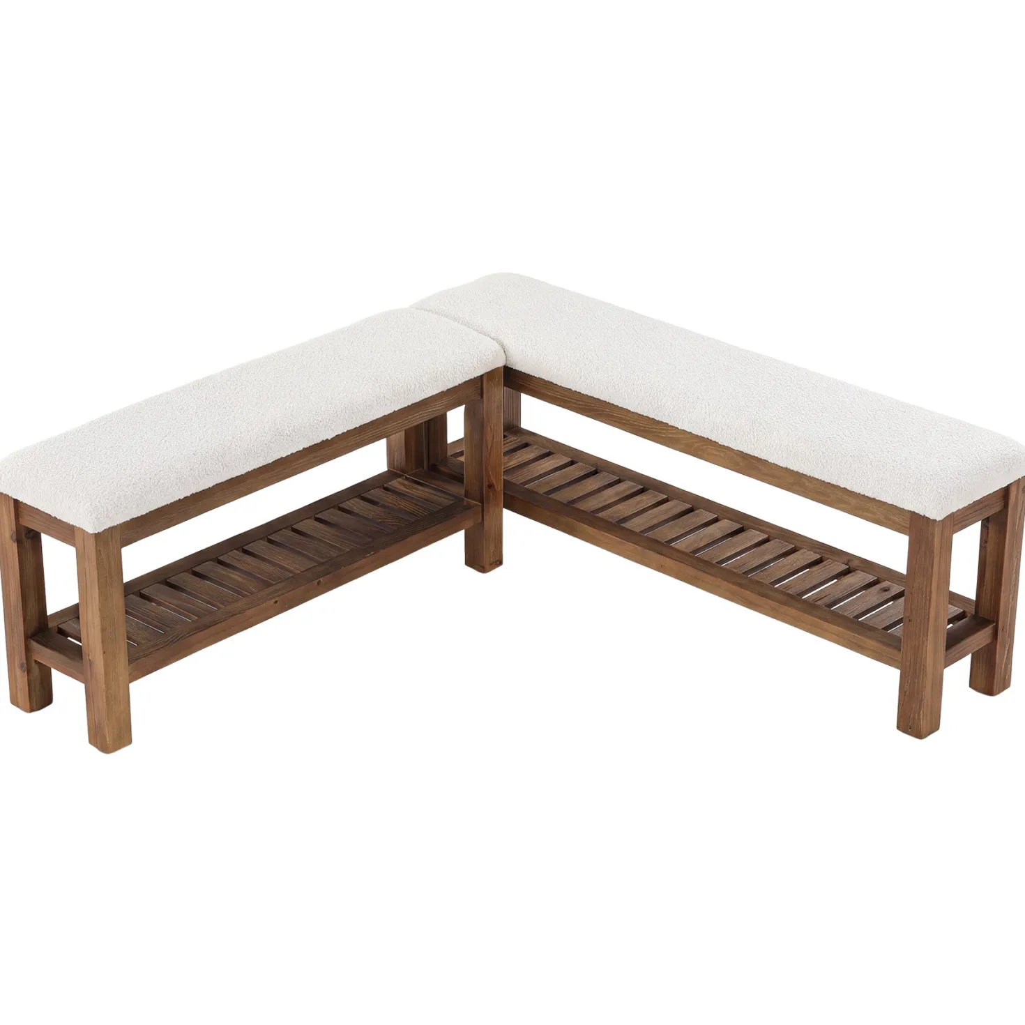 Solid Wood Entryway Bench Set, 55" L-Shaped Shoe Bench with Storage Shelf