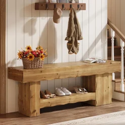 Solid Wood Entryway Shoe Bench, 63