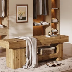 Solid Wood Entryway Shoe Bench, 63