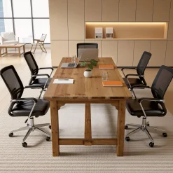 Solid Wood Executive Desk, 63" Computer Desk with Foot Bar for Home Office
