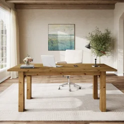 Solid Wood Executive Desk, 63" Computer Desk with Sturdy Wooden Legs