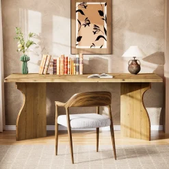Solid Wood Executive Desk, 63" Office Computer Desk with V-Shaped Legs