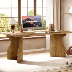 Solid Wood Executive Desk, 63" Office Computer Desk with V-Shaped Legs