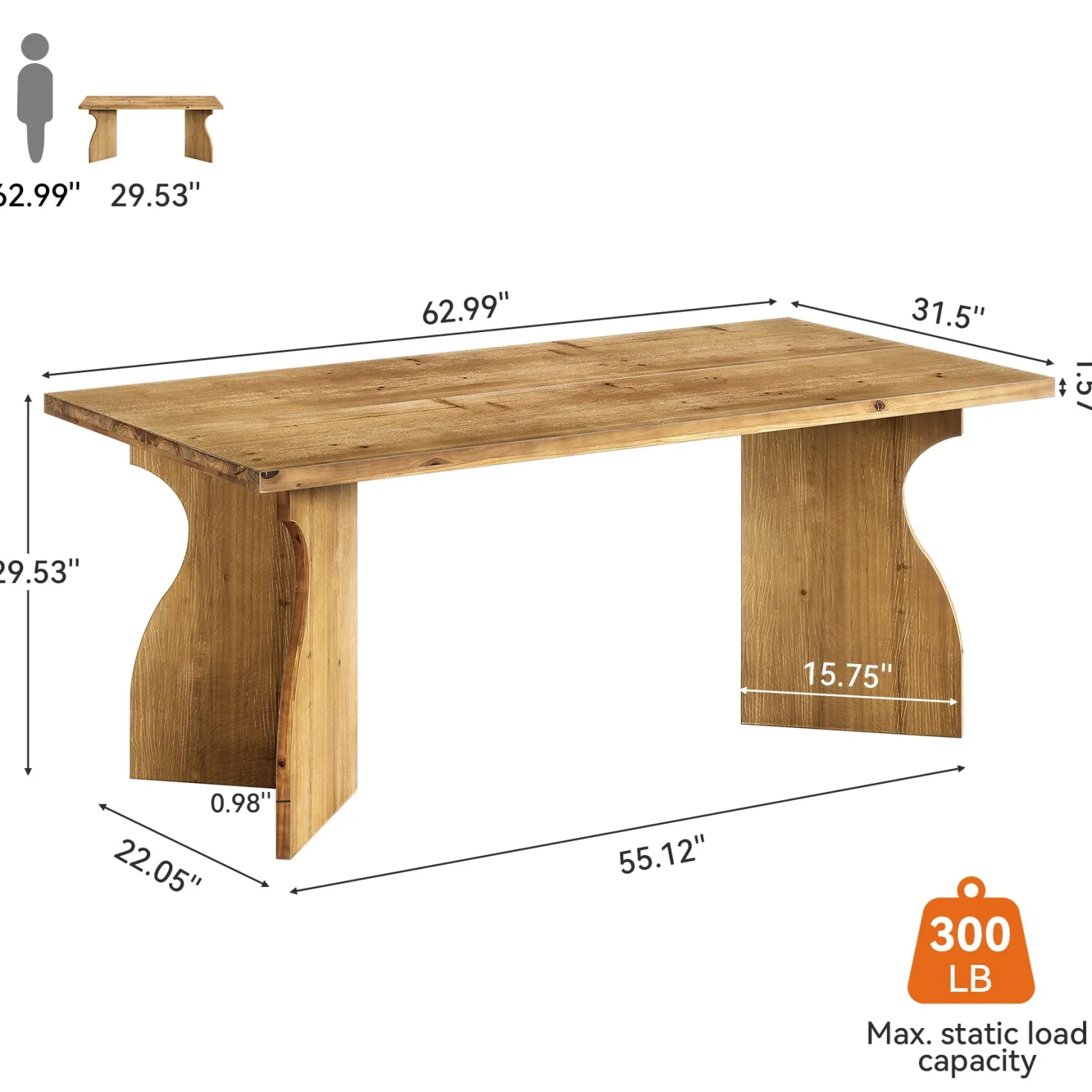 Solid Wood Executive Desk, 63" Office Computer Desk with V-Shaped Legs