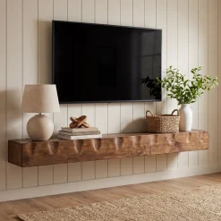 Solid Wood Floating TV Stand, 63" Wall Media Shelf for TVs Up to 75"