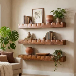Solid Wood Floating TV Stand, 63" Wall Media Shelf for TVs Up to 75"