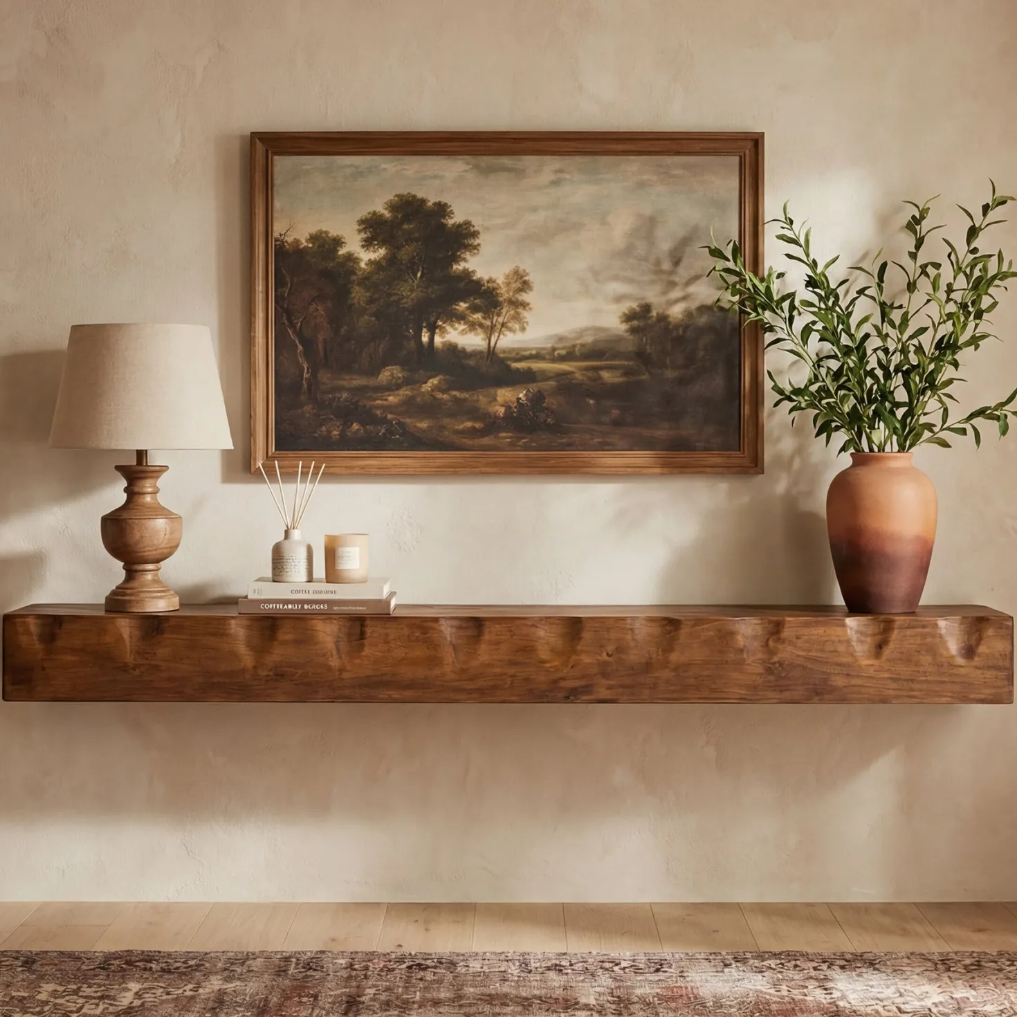 Solid Wood Floating TV Stand, 63" Wall Media Shelf for TVs Up to 75"