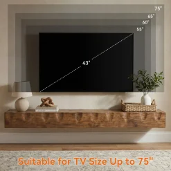 Solid Wood Floating TV Stand, 63