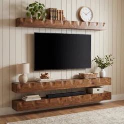 Solid Wood Floating TV Stand, 63