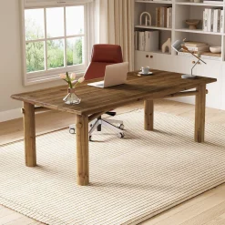 Solid Wood Home Office Desk, 63" Farmhouse Executive Computer Desk