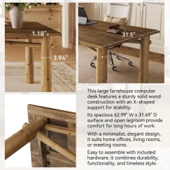 Solid Wood Home Office Desk, 63