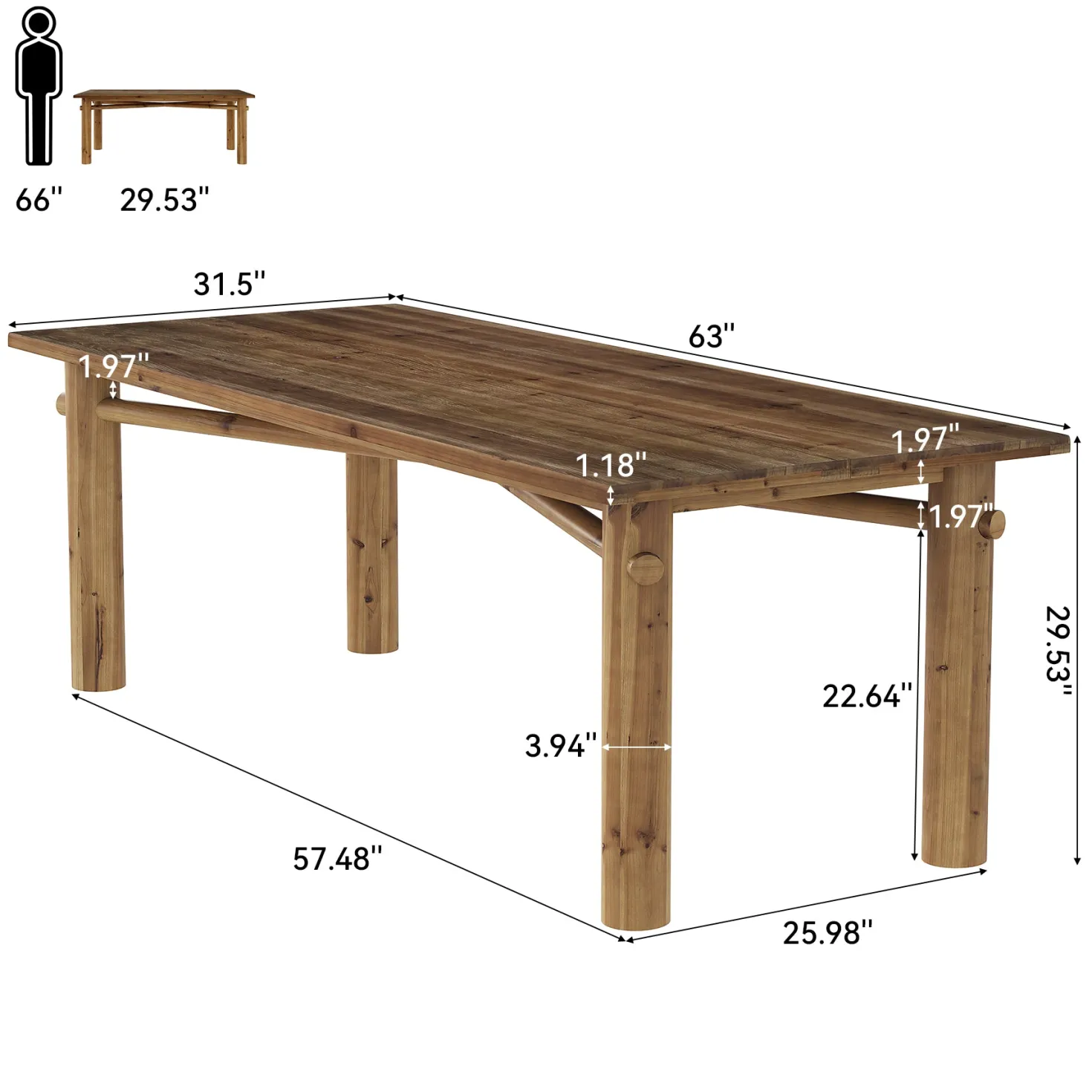 Solid Wood Home Office Desk, 63" Farmhouse Executive Computer Desk