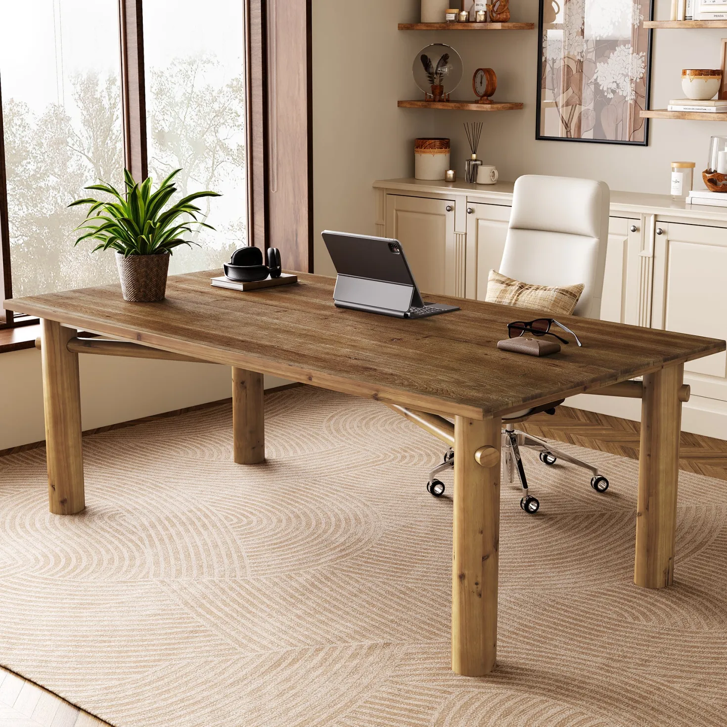 Solid Wood Home Office Desk, 63" Farmhouse Executive Computer Desk