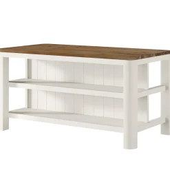 Solid Wood Kitchen Island, 63" Farmhouse Island Table with Storage Shelves