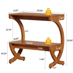 Solid Wood Nightstand, 23.62" Bedside Table with 2-Tier Storage Shelf