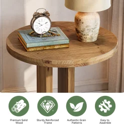 Solid Wood Nightstand, 19.68"C-Shaped Bedside Table with Storage