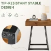 Solid Wood Nightstand, Industrial Square Bedside Table with Metal Frame
