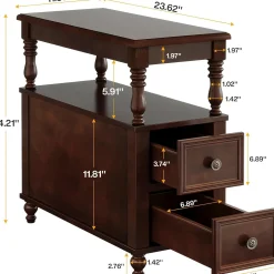 Solid Wood Nightstand with 2 Drawers, Bedside Table with Open Shelf