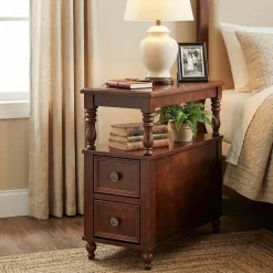 Solid Wood Nightstand with 2 Drawers, Bedside Table with Open Shelf