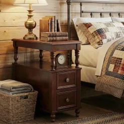 Solid Wood Nightstand with 2 Drawers, Bedside Table with Open Shelf