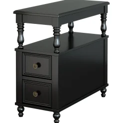 Solid Wood Nightstand with 2 Drawers, Bedside Table with Open Shelf