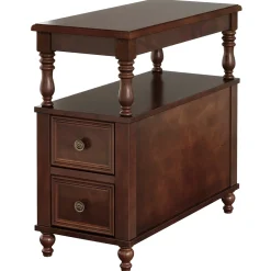 Solid Wood Nightstand with 2 Drawers, Bedside Table with Open Shelf