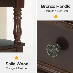 Solid Wood Nightstand with 2 Drawers, Bedside Table with Open Shelf